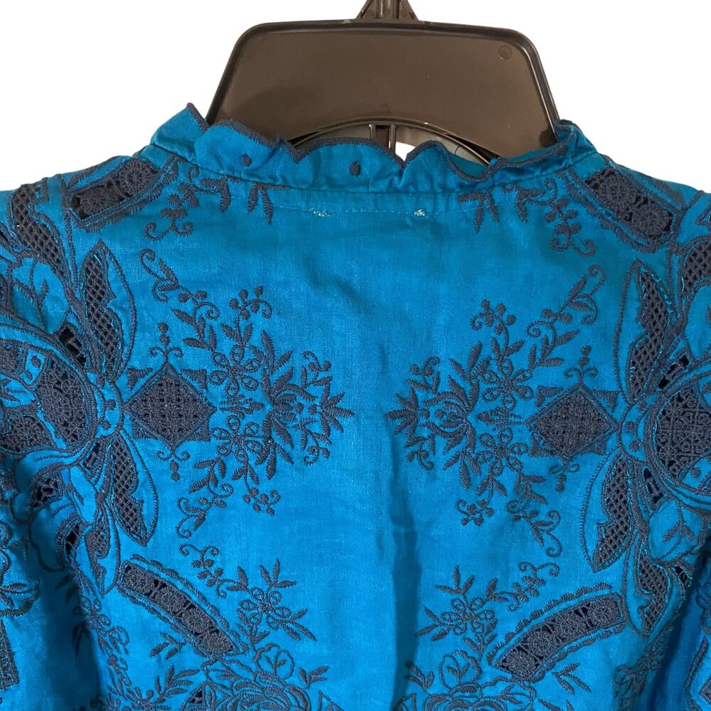 Sundance Teal & Black Floral Button-Front Blouse - Picture 8 of 11